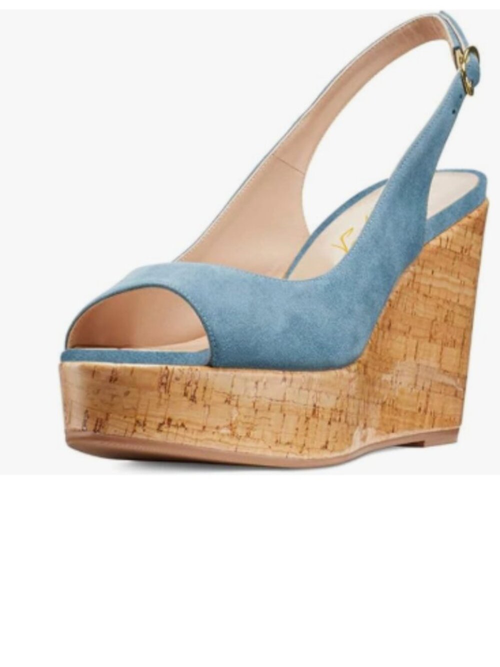 FOWT Blue Peep Toe Slingback Platform Wedge High Heel Buckle Open Toe Sandals